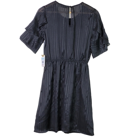 Dex Black Embroidered Striped Chiffon Frill Sleeve Dress Size S Small - Picture 7 of 13